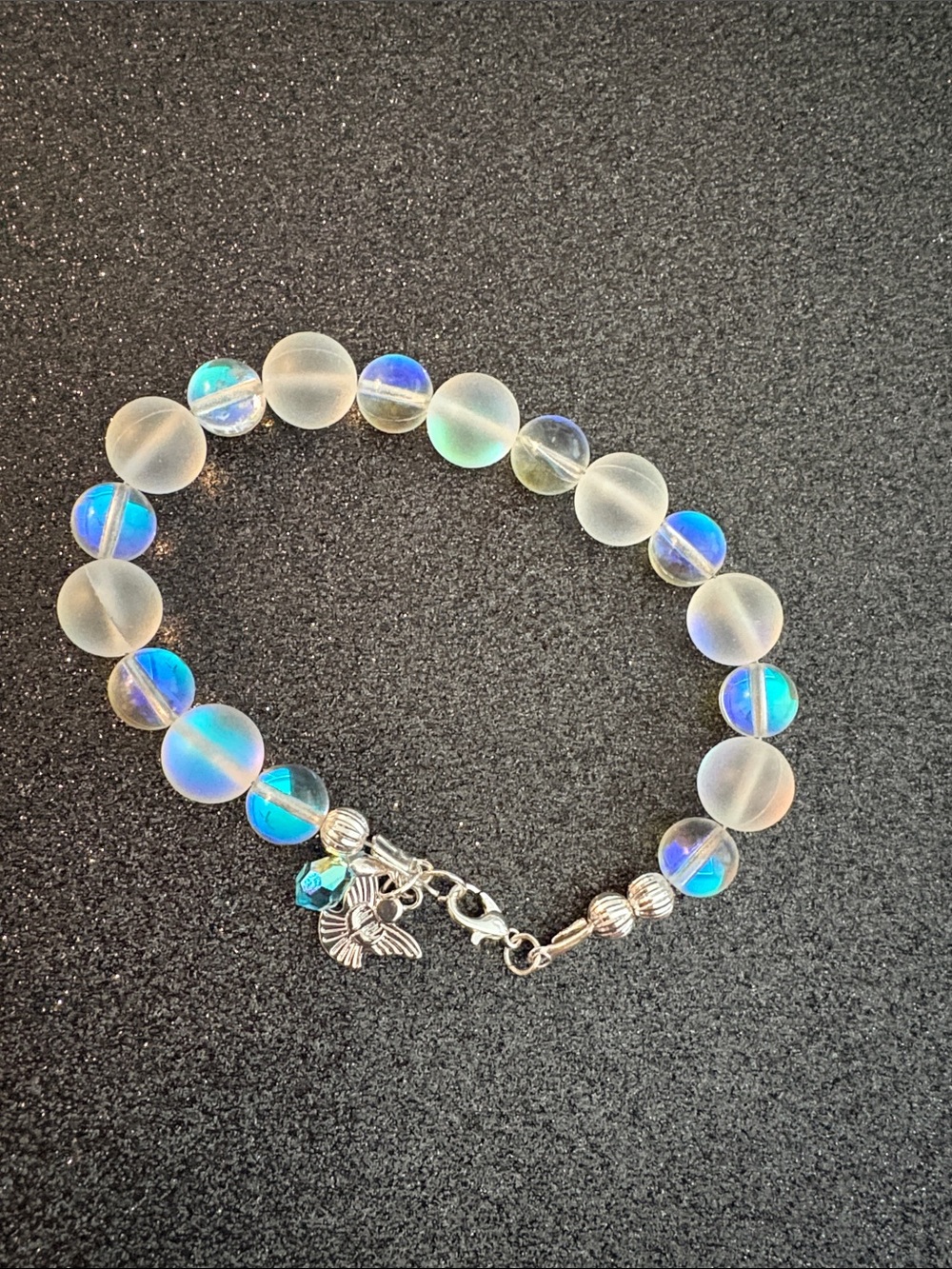 Mermaid Beads Frosted White & Iridescent Crystal Bracelet